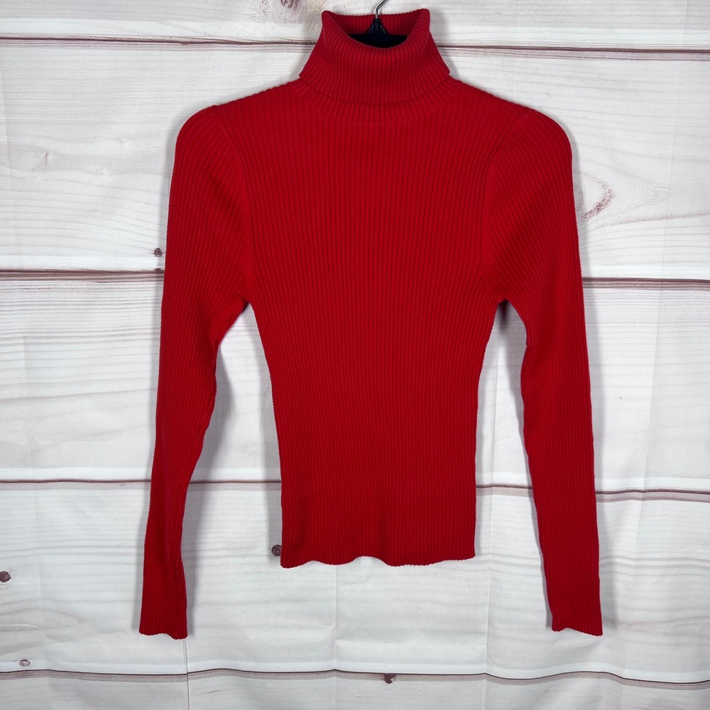 Old Navy Sweater Women Small Red SoSoft Lite Turtleneck Ribbed Knit Long Sleeve